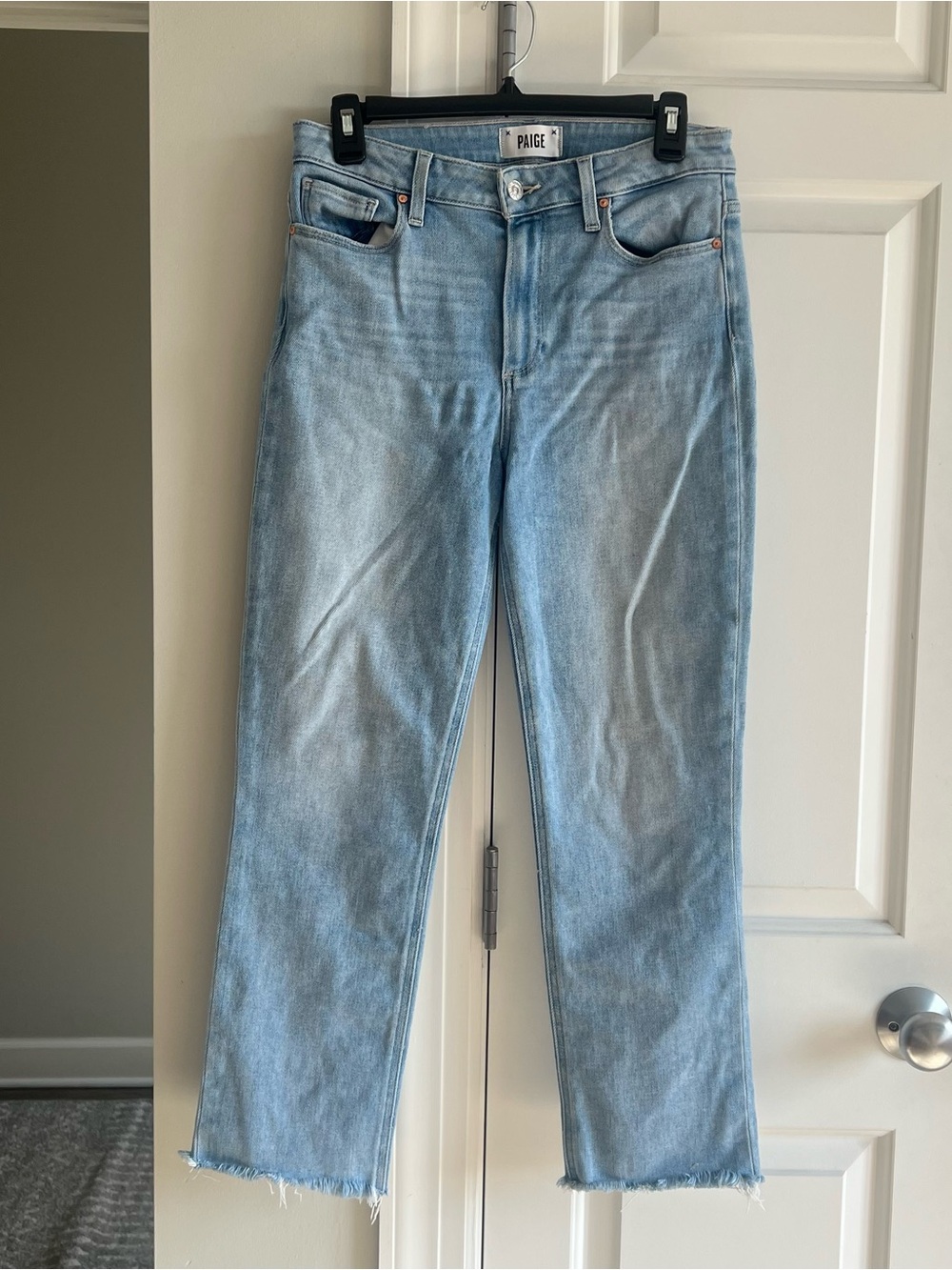 PAIGE Cindy Straight Leg Jeans Light Wash Raw Hem Size 28